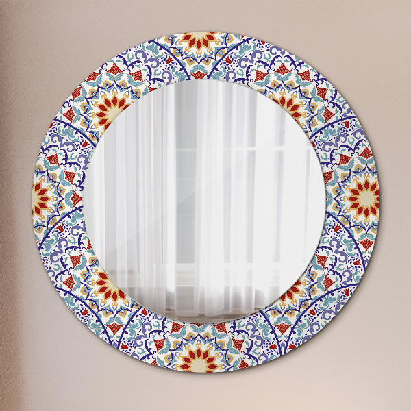 Round printed mirror Oriental colorful composition