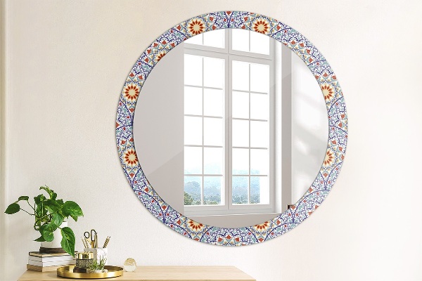 Round printed mirror Oriental colorful composition