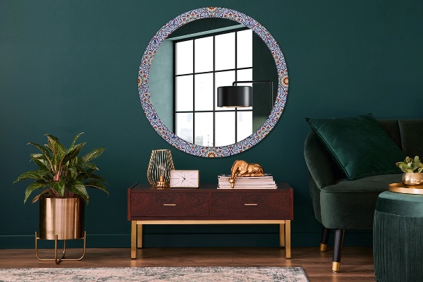 Round printed mirror Oriental colorful composition