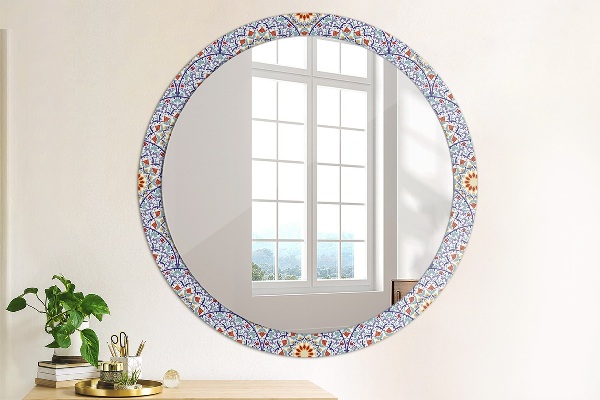 Round printed mirror Oriental colorful composition