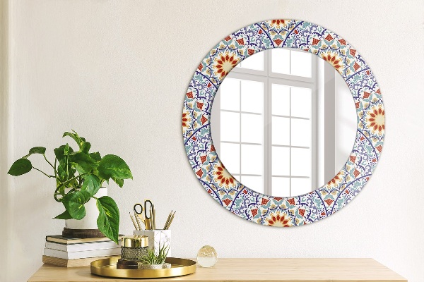 Round printed mirror Oriental colorful composition
