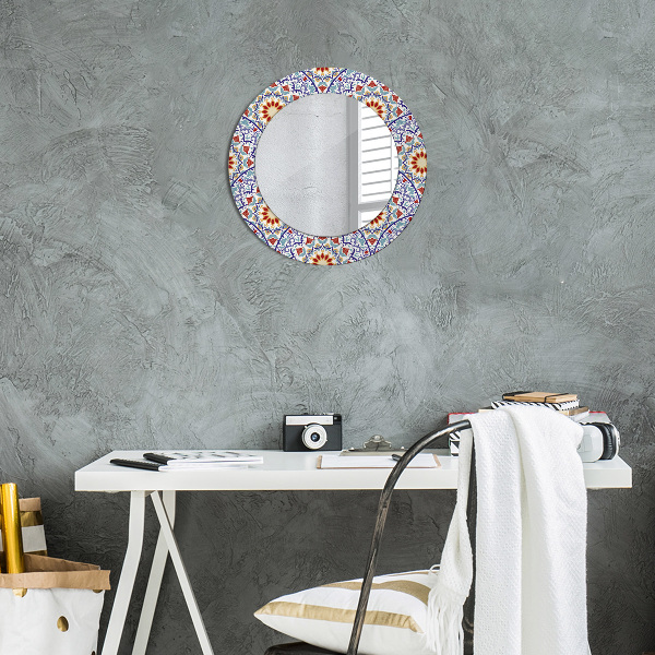 Round printed mirror Oriental colorful composition