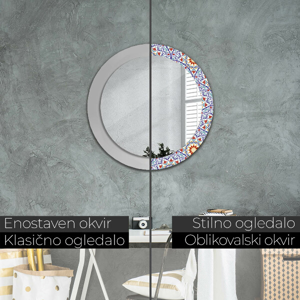 Round printed mirror Oriental colorful composition