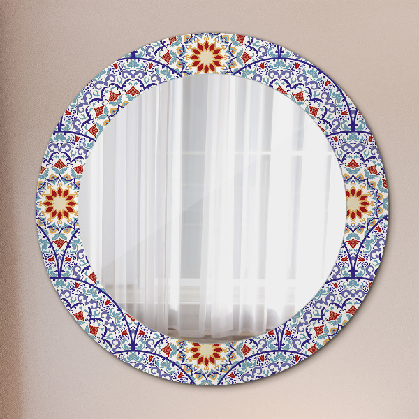 Round printed mirror Oriental colorful composition