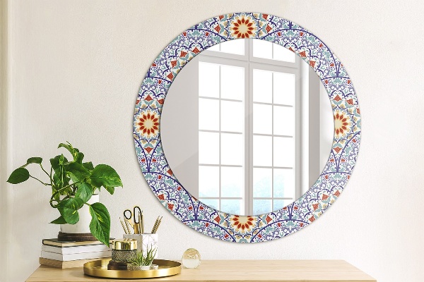 Round printed mirror Oriental colorful composition