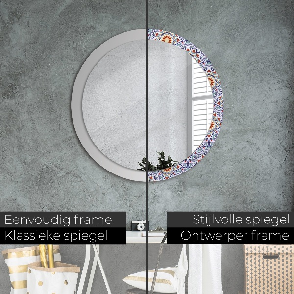 Round printed mirror Oriental colorful composition
