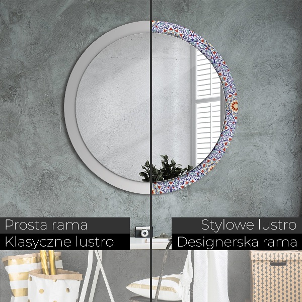 Round printed mirror Oriental colorful composition