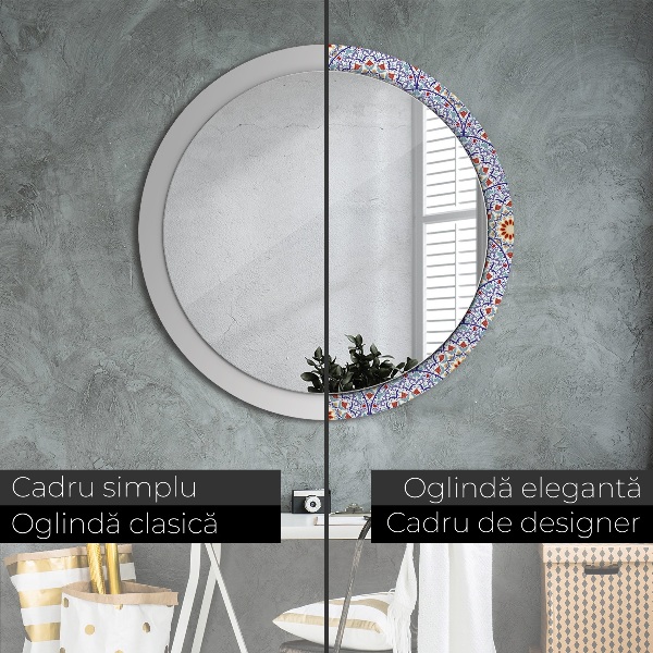 Round printed mirror Oriental colorful composition