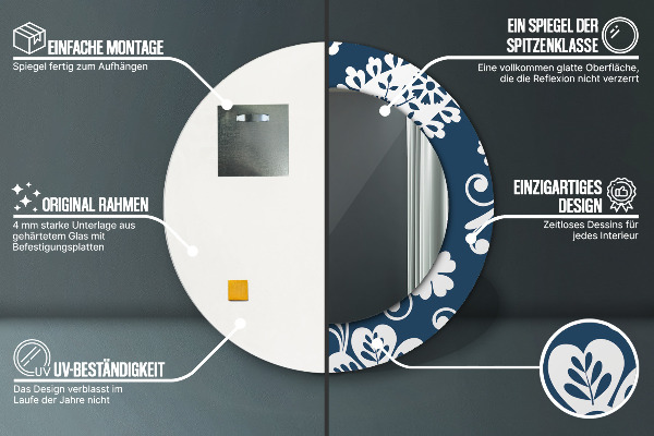 Round printed mirror Paisley composition