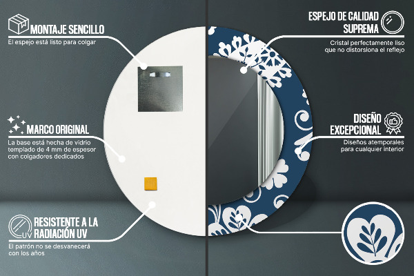 Round printed mirror Paisley composition