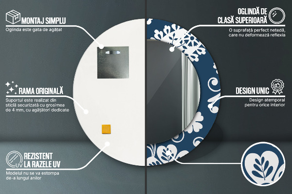 Round printed mirror Paisley composition