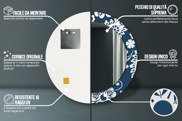 Round printed mirror Paisley composition