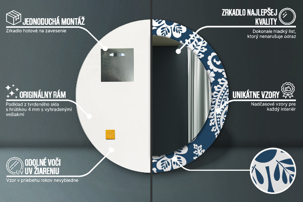 Round printed mirror Paisley composition