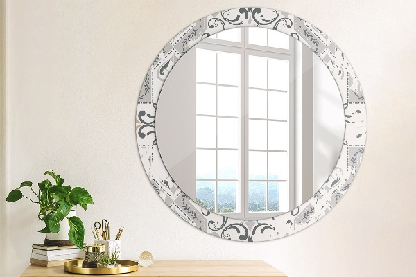 Round printed mirror Retro tiles