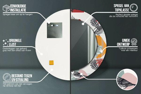 Round decorative mirror Abstraction with birds