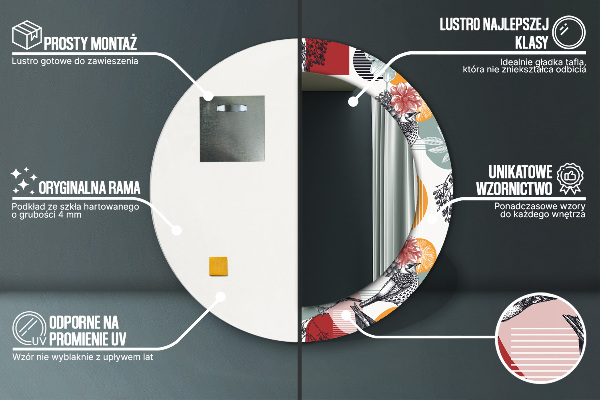 Round decorative mirror Abstraction with birds