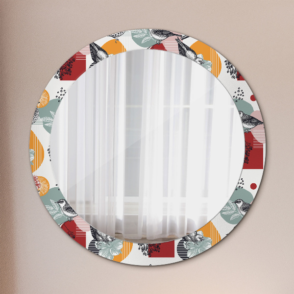 Round decorative mirror Abstraction with birds