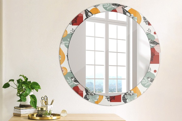 Round decorative mirror Abstraction with birds