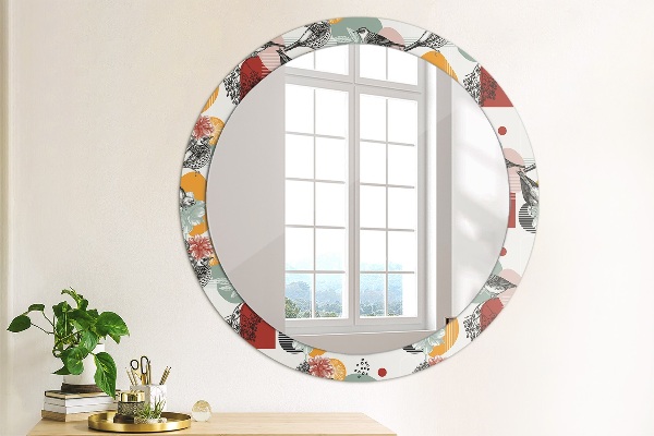 Round decorative mirror Abstraction with birds