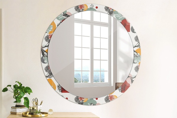 Round decorative mirror Abstraction with birds