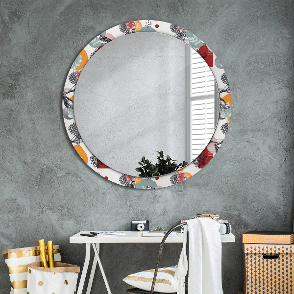 Round decorative mirror Abstraction with birds