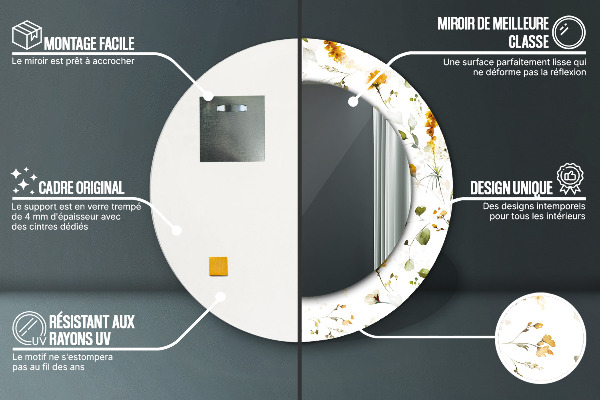 Round printed mirror Field flowers