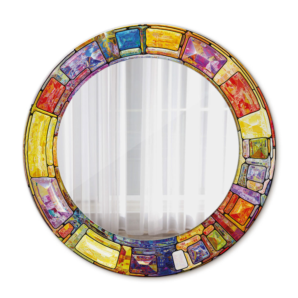 Round mirror frame with print Colored stained glass window