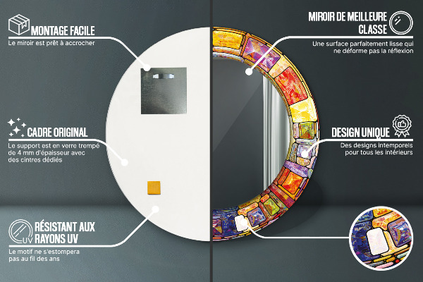 Round mirror frame with print Colored stained glass window