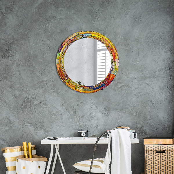 Round mirror frame with print Colored stained glass window