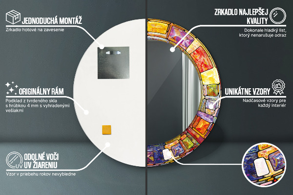 Round mirror frame with print Colored stained glass window