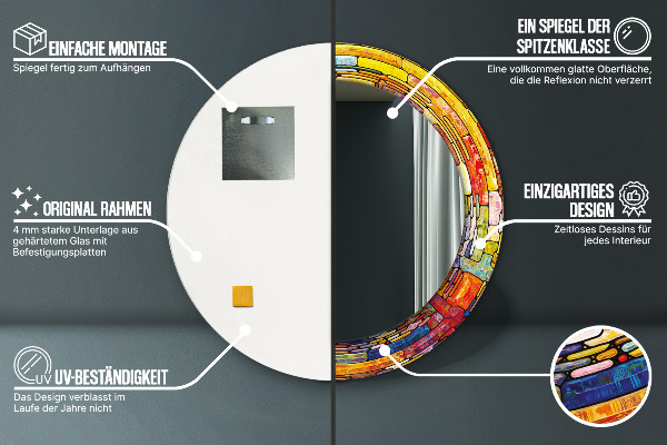 Round mirror frame with print Colored stained glass window