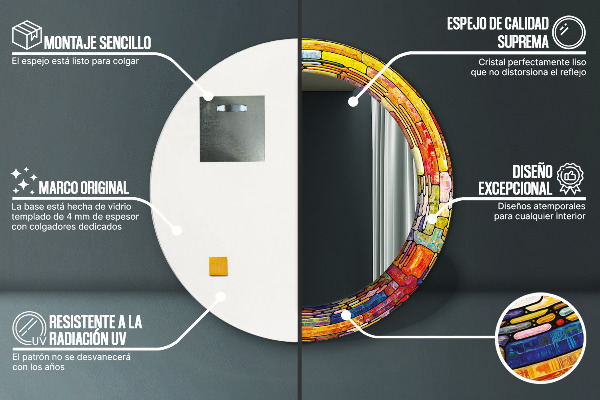 Round mirror frame with print Colored stained glass window