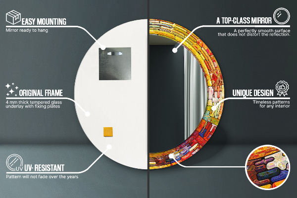 Round mirror frame with print Colored stained glass window