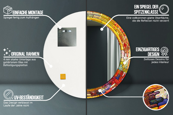 Round mirror frame with print Colored stained glass window