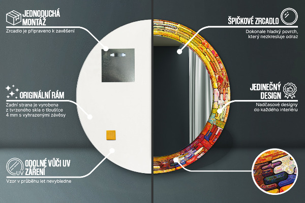 Round mirror frame with print Colored stained glass window