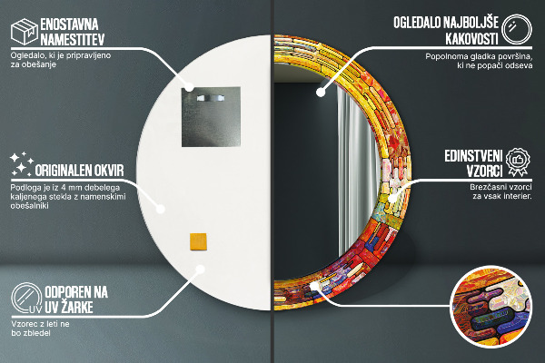 Round mirror frame with print Colored stained glass window