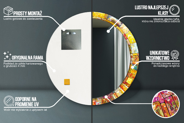 Round mirror frame with print Colored stained glass window