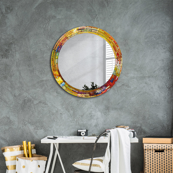 Round mirror frame with print Colored stained glass window