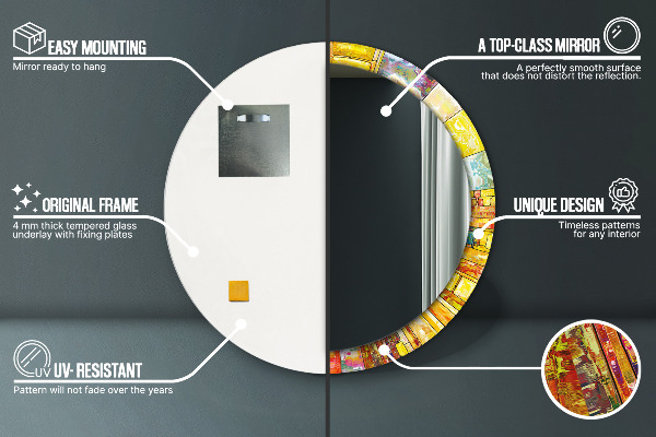 Round mirror frame with print Colored stained glass window