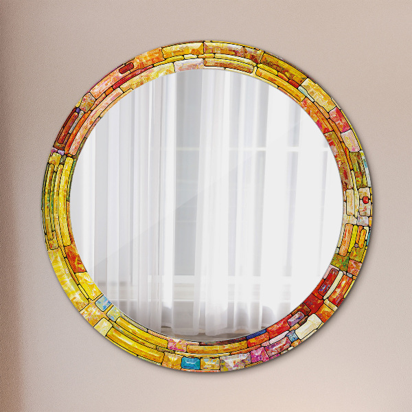 Round mirror frame with print Colored stained glass window