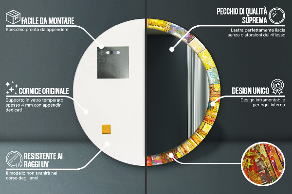 Round mirror frame with print Colored stained glass window