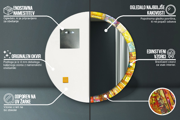 Round mirror frame with print Colored stained glass window
