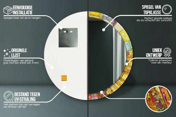 Round mirror frame with print Colored stained glass window
