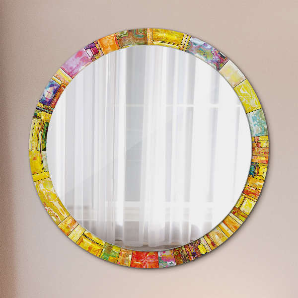 Round mirror frame with print Colored stained glass window
