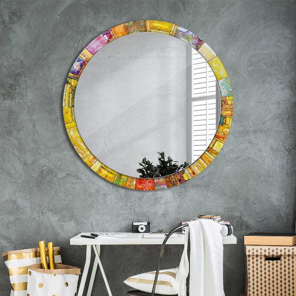 Round mirror frame with print Colored stained glass window