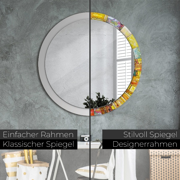 Round mirror frame with print Colored stained glass window
