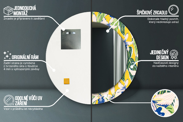 Round mirror frame with print Blue and yellow orchids