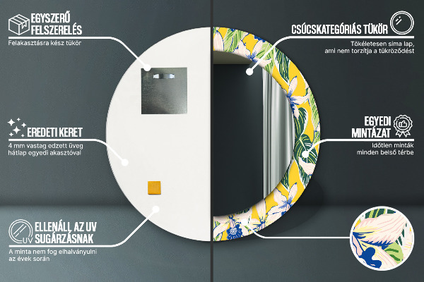 Round mirror frame with print Blue and yellow orchids