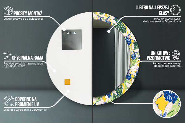 Round mirror frame with print Blue and yellow orchids