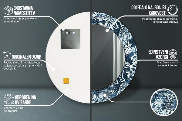 Round mirror frame with print Collage